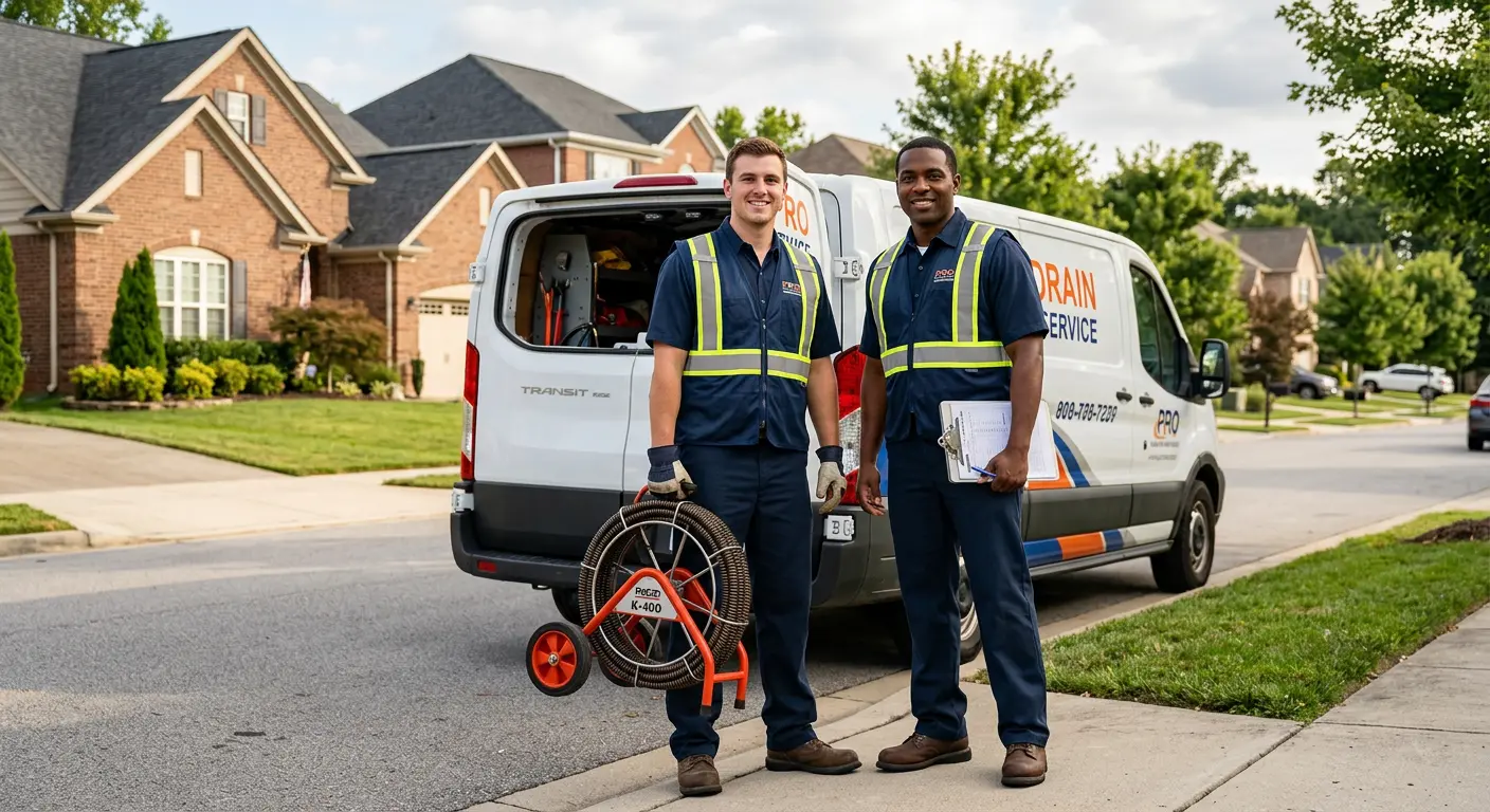 Sewer and drain service team with equipment ready for work in Wilmette
